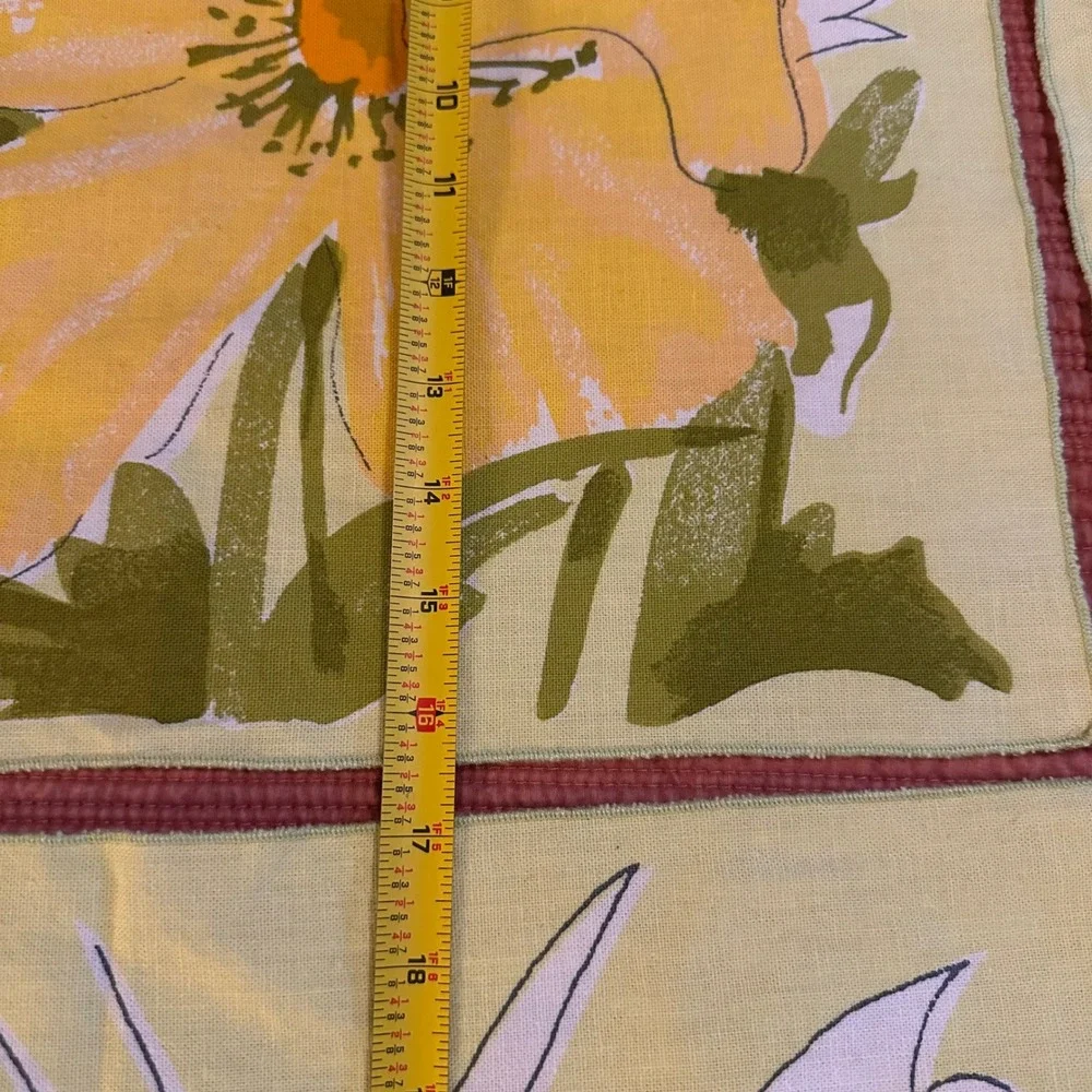 Vera Neumann Vintage Floral Poppy Napkins Set of 4 Yellow Green Ladybug Logo